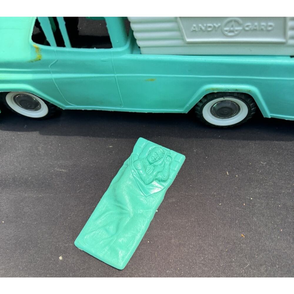 Vintage 1950s Andy Gard Plastic Toy Pick Up TEAL Truck with Camper! -3 - Picture 2 of 12